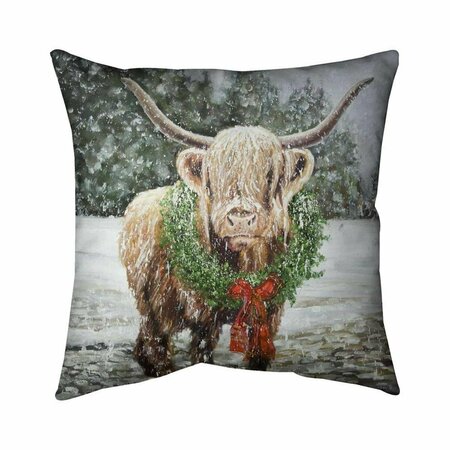 BEGIN HOME DECOR 26 x 26 in. Highland Christmas Cow-Double Sided Print Indoor Pillow 5541-2626-HO23